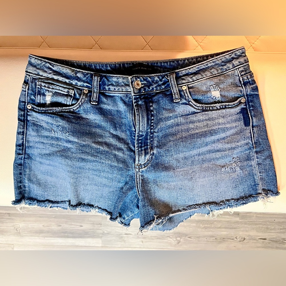 Silver Jeans Distressed Blue Jean Shorts